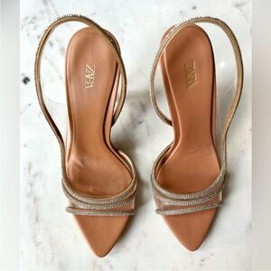 Zara Beige and Silver Strappy Heels